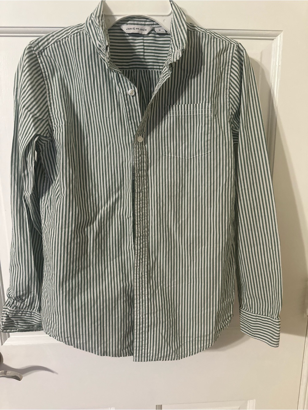 Janie and Jack Green and White Striped Button-Down Shirt
